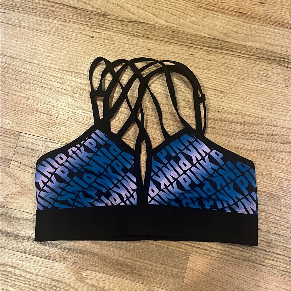 PINK Victoria's Secret Black and Blue Sports Bra
